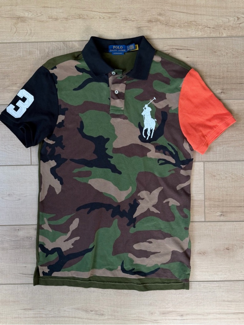 Polo Ralph Lauren Camo Shirt Big Pony #3 Sleeve Colorblock Slim Fit Mens S